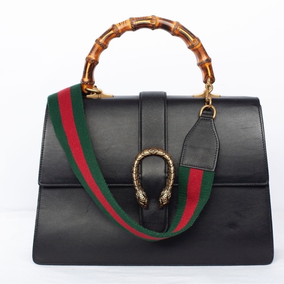 Chic Gucci Dionysus Black Leather Satchel with Bamboo Handle - Picture 1 of 8